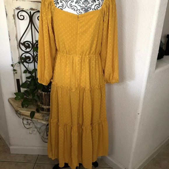 J crew Mustard Yellow tiered Swiss dot boho dress - Picture 5 of 6